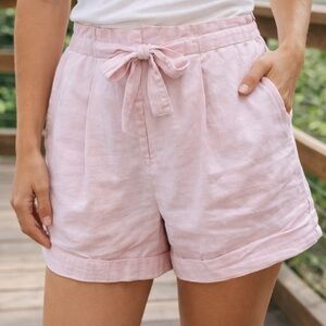 Women's Pink Linen Tie-Waist Shorts